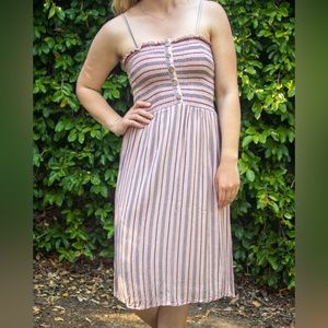 Blue and light pink striped summer dress